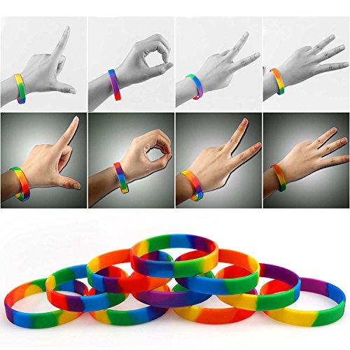 VAMEI Pulseras Rainbow de Orgullo Gay 6 colores Pulseras de caucho de silicona LGBT Party Pulseras Covenant de Yahweh - 12 Piezas