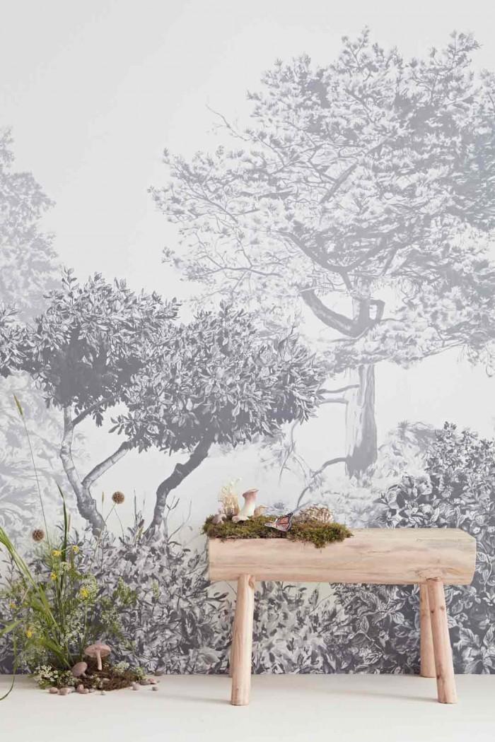 Papeles pintados originales de Sian Zeng: colección Hua Trees Grey disponible en TOC TOC Kids y TOC TOC Living