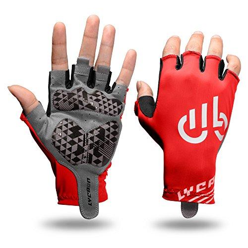 LYCAON Guantes de Ciclismo Medio Gel de Dedo Padded Nonslip Breathable Riding Biking Guantes Plegable BMX Road Bike Cruiser Bicicleta de Montaña MTB Biker Scooter Guantes Ropa de Ciclismo al aire libre Vestuario Hombre Mujer (Rojo, M)