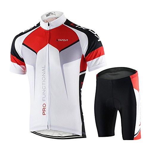 Lixada Hombres Maillots de Bicicleta Jersey de Manga Corta + Pantalones Cortos Acolchados Ropa de Ciclismo Respirable Secado Rápido Cómodo