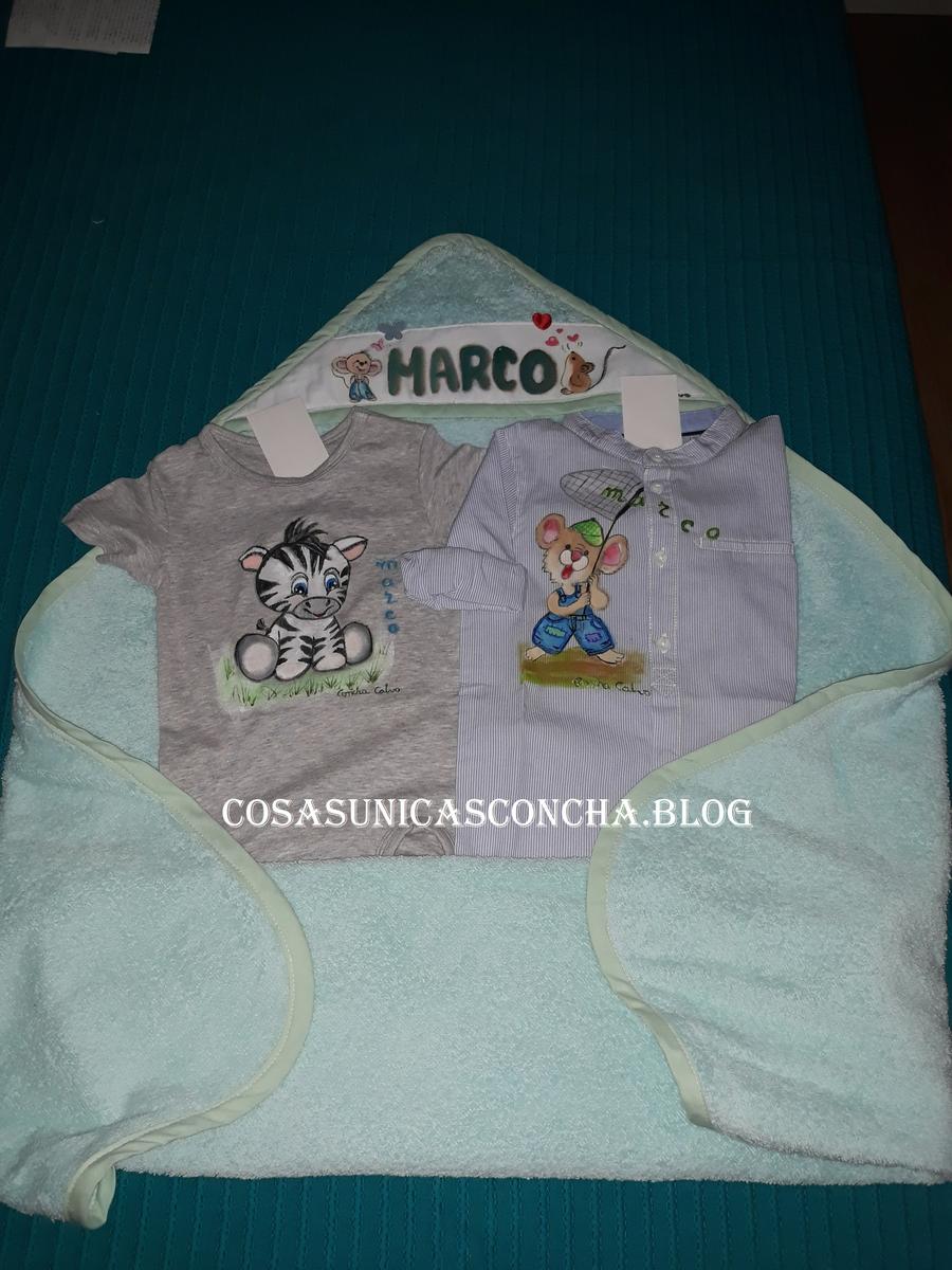 Toalla de baño, body y camisa, regalo bautizo