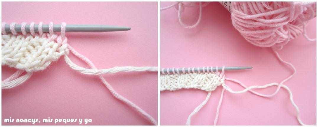 mis nancys, mis peques y yo, tutorial jersey de punto de verano para niñas "Fresa y nata", ir intercalando las hebras