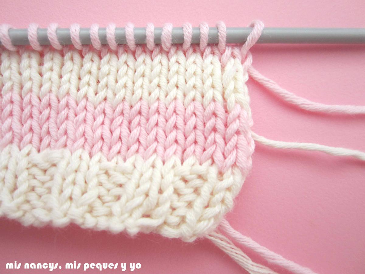 mis nancys, mis peques y yo, tutorial jersey de punto de verano para niñas "Fresa y nata", lineas de colores rosa y blanco