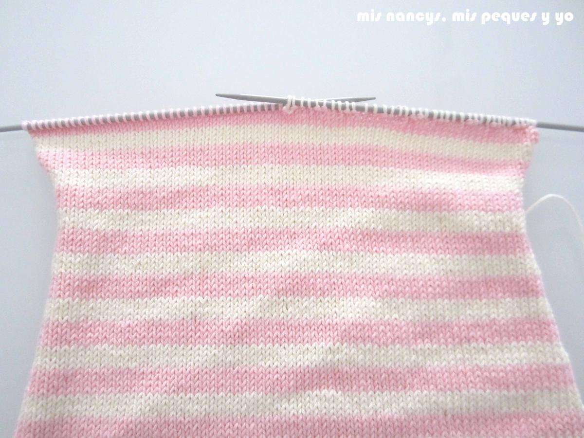 mis nancys, mis peques y yo, tutorial jersey de punto de verano para niñas "Fresa y nata", tejer la mitad de los puntos
