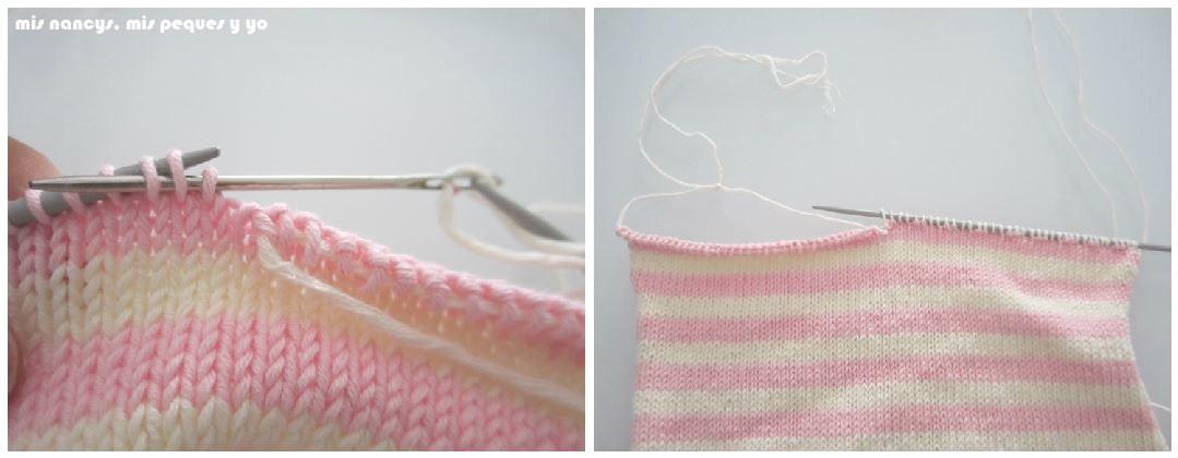 mis nancys, mis peques y yo, tutorial jersey de punto de verano para niñas "Fresa y nata", dejar la mitad de puntos en espera