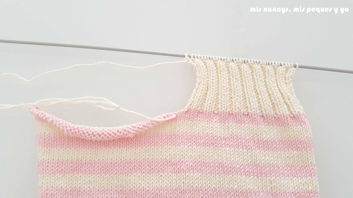 mis nancys, mis peques y yo, tutorial jersey de punto de verano para niñas "Fresa y nata", tejer a punto elastico 2x2 hasta 5 cm