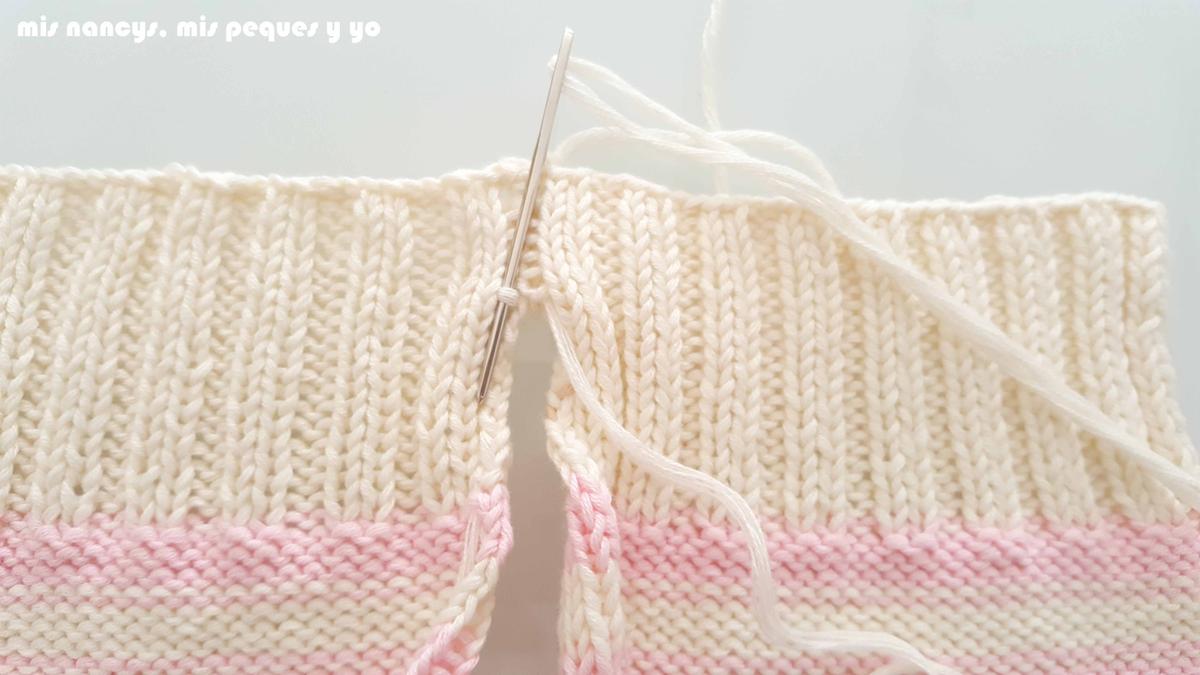 mis nancys, mis peques y yo, tutorial jersey de punto de verano para niñas "Fresa y nata", coser cogiendo un bucle de un lado
