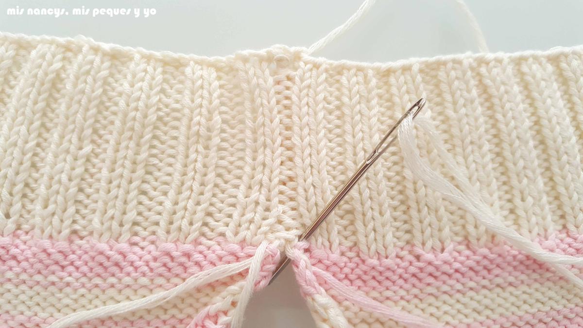 mis nancys, mis peques y yo, tutorial jersey de punto de verano para niñas "Fresa y nata", al acabar la goma dar la vuelta a la labor