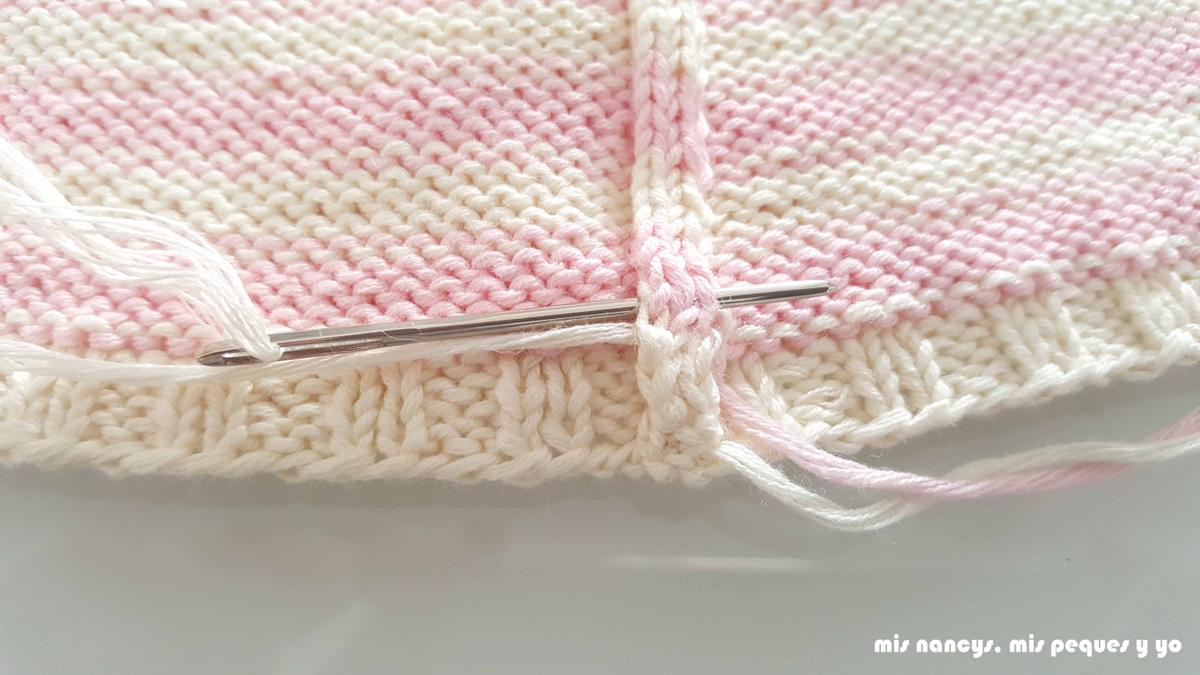mis nancys, mis peques y yo, tutorial jersey de punto de verano para niñas "Fresa y nata", rematar los hilos