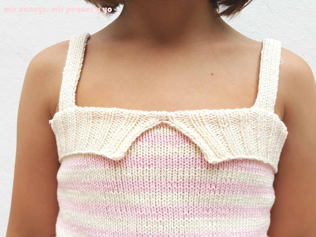 mis nancys, mis peques y yo, tutorial jersey de punto de verano para niñas "Fresa y nata", detalle escote por delante