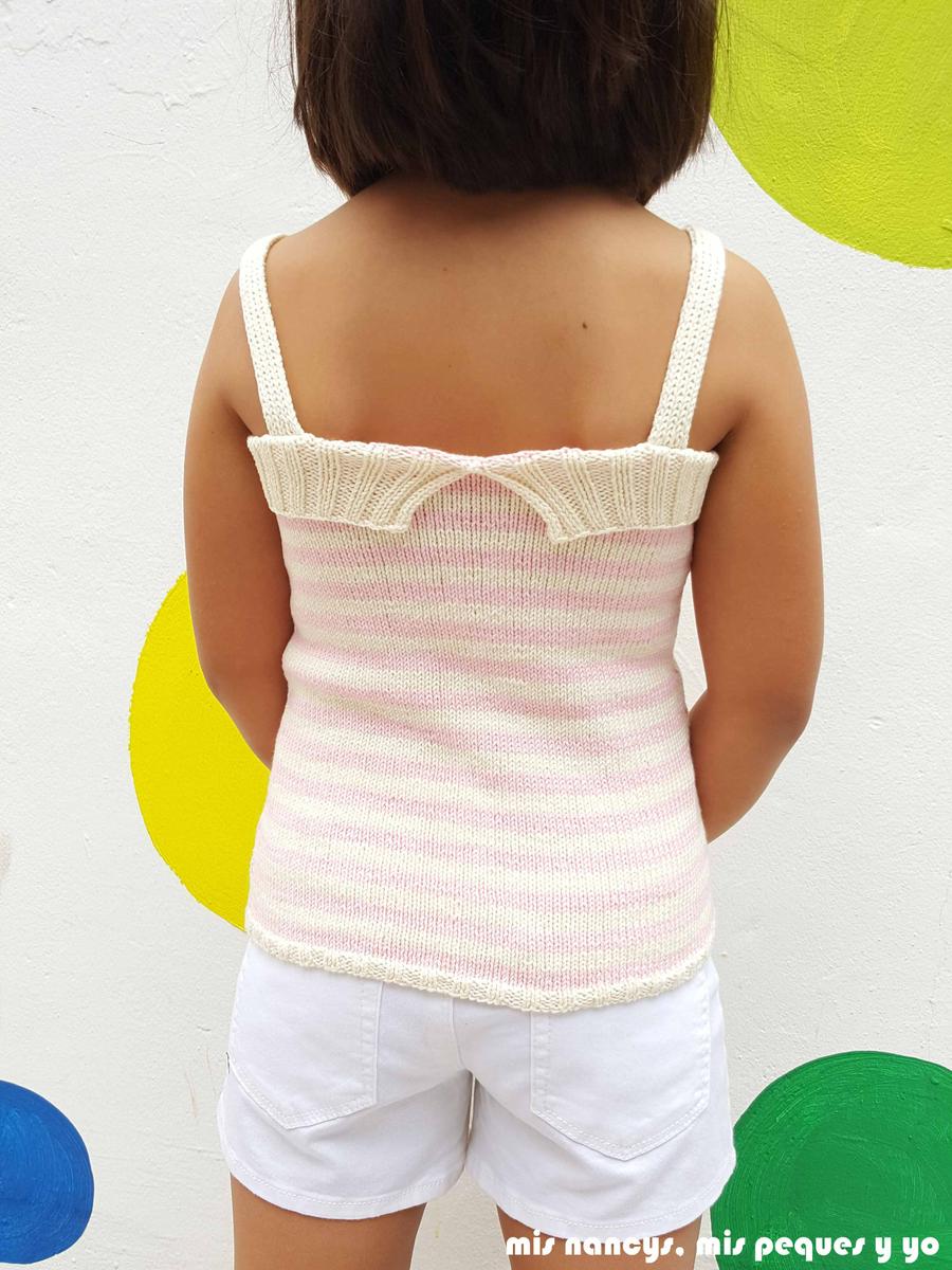 mis nancys, mis peques y yo, tutorial jersey de punto de verano para niñas "Fresa y nata", detalle escote por detras