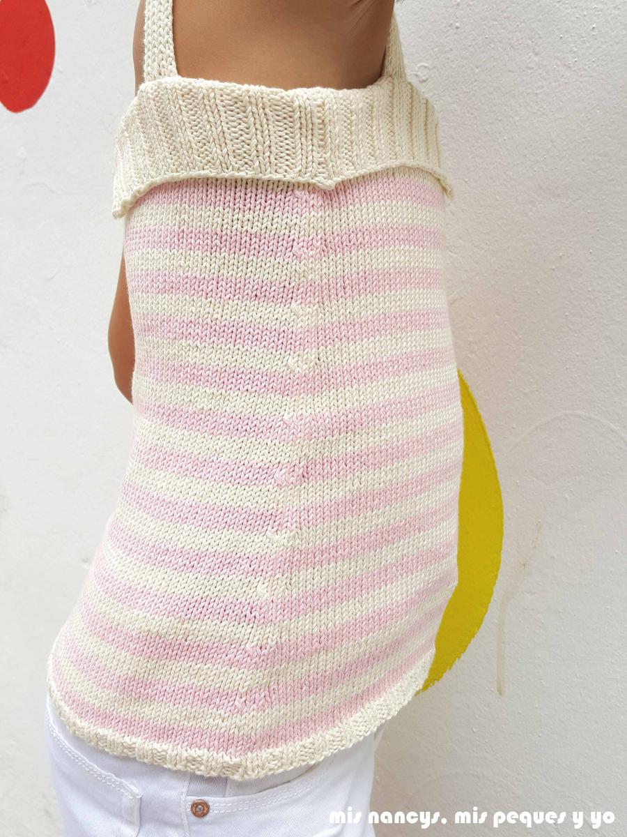 mis nancys, mis peques y yo, tutorial jersey de punto de verano para niñas "Fresa y nata", detalle disminuciones