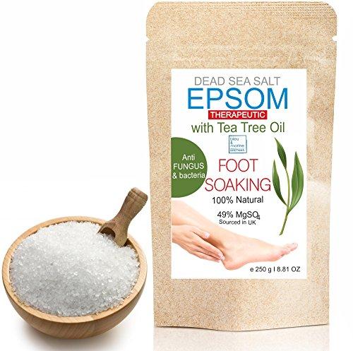 Pediluvio con Aceite de Arbol de Té, Menta y Sales Epsom, Sales del Mar Muerto 250g - Magnesio Natural Baño de Pies Antihongos Elimina bacterias y hongos uñas Anti inflamación Exfoliante 100% Natural Artritis Alivia las irritaciones - - bleumarine Bretania