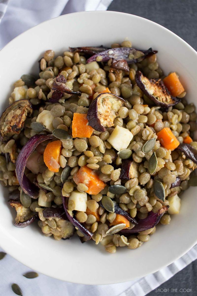 ensalada de lentejas con verduras asadas