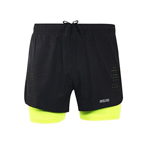 Pantalones cortos split de deporte GWELL para hombre, color verde, tamaño S (Etiqueta M)