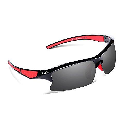 Ewin E20 Gafas de Sol de Deporte Polarizadas, UV400 Protección, Gafas Irrompibles (Negra y Rojo)
