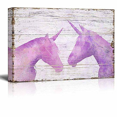 wall26 Vintage Style Canvas Wall Art - Pink Unicorn on Wooden Background - Giclee Print Stretched Gallery Wrap | Modern Home Decor Ready to Hang - 12" x 18"