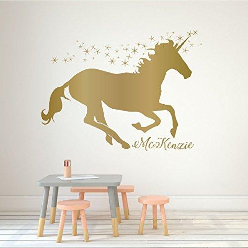 Unicorn Wall Decor Vinyl Decal Personalized with Custom Name For Girls Bedroom, Playroom, Baby Nursery - Choose from Gold, Pink, Purple, Red