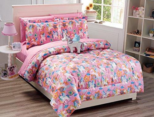 Mk Collection 8 PC Unicorn Pink Purple White Blue Orange Comforter And sheet set With Furry Buddy Included New (Full, Comforter Set)