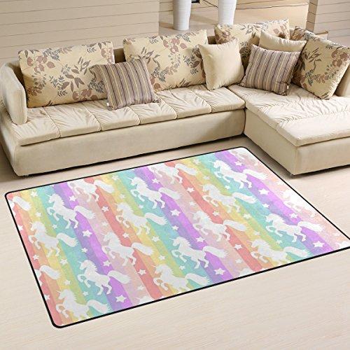 Yochoice Non-slip Area Rugs Home Decor, Colorful Rainbow Unicorns Floor Mat Living Room Bedroom Carpets Doormats 60 x 39 inches