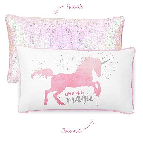MAGICAL Unicorn Kids Pillow with Reversible Iridescent & Silver Color-Changing Mermaid Sequins