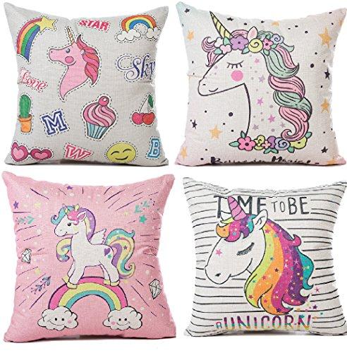 Youngnet 4PCS Unicorn Pink Pillow Covers 18 x 18 Inch Cushion Covers Home Decor