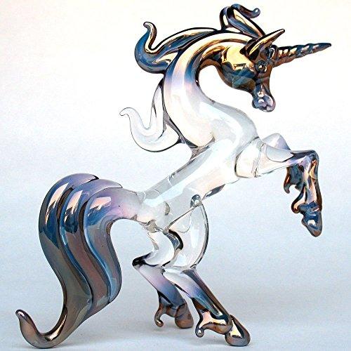 Unicorn Figurine of Hand Blown Glass Rearing