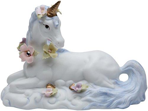 CG 737-33 White Unicorn with Flowers Sitting Figurine