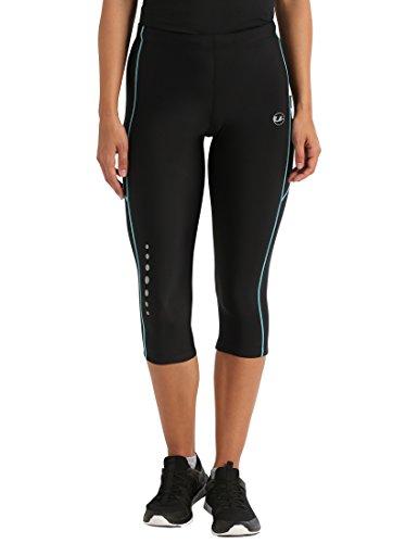 Ultrasport Pantalones pirata de correr para mujer con efecto de compresión y función de secado rápido, Negro/Turquesa, M