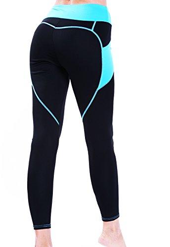 FITTOO Pantalones deportivos Mujer Yoga Leggings de Alta Cintura Elásticos y transpirables para Running Fitness 390#4 Negro & azul Medium