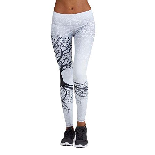 Mujer Pantalones Largos deportivos SMARTLADY Patrón de árbol Leggings para Running, Yoga y Ejercicio (L, Blanco)