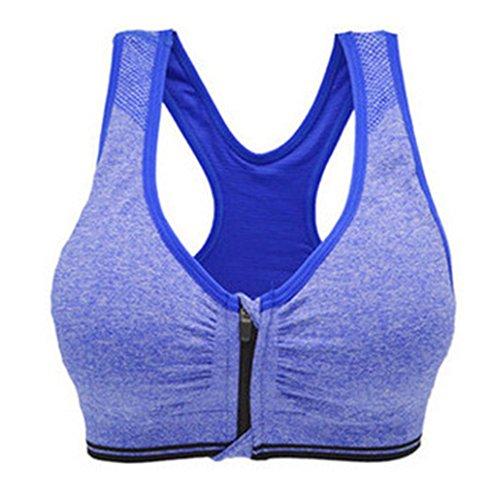 westeng 1pc mujeres sin costuras sujetador deportivo Yoga almohadillas extraíbles comodidad frontal con cremallera sujetador de deporte, Azul L, Small, B