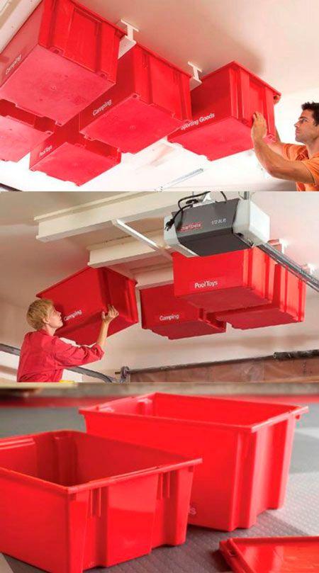 sistema para guardar cajas colgando del techo