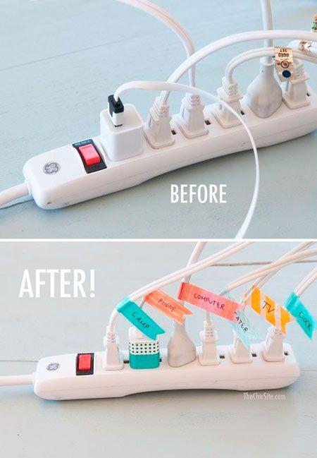 idea organizar cables en el enchufe