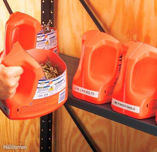 reutilizar botellas de detergente para guardar tornillos
