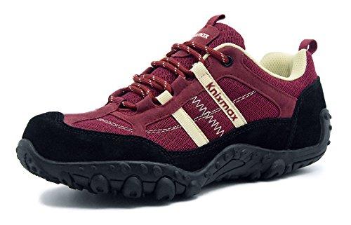 Knixmax-Zapatillas de Senderismo para Mujer, Zapatillas de Montaña Trekking Trail Ligeros Cómodos y Transpirables, Zapatillas de Seguridad Low-Top Antideslizante Deporte Al Aire Libre, Rojo Vino,38EU
