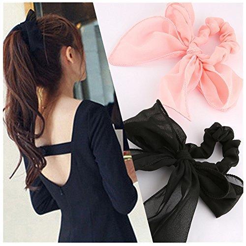 Lovef New 5pcs Cute Girls Womens Big Solid Rabbit Ear Hair Bow Tie Bands Ponytail Holder Hair Jewelry
