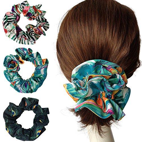 Elegant Large Double Layer Flower Scrunchies, Womens Hair Scrunchies Hair Bow Scrunchy Ponytail Holder-KV001