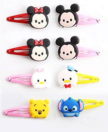 Finex Set of 8 Tsum Tsum Snap Clip Hair Clips - Disney Winnie the Pooh Mickey Mouse Minnie Mouse Chip n Dale Baymax Mike Stitch Alien hair accessoriesRandom Colors (Color Snap Clip)