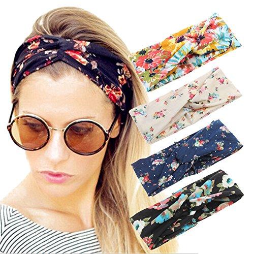 4 Pack Women Headband Boho Floal Style Criss Cross Head Wrap Hair Band Set1