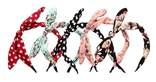 Qiabao Womens 5 Pack Assorted Bow Tie Hard Headband Hair Band