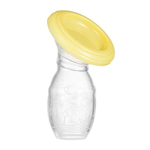 Pretty See Sacaleches Manual de Silicona Silicone,Sacaleches Manual con Tapa Protectora,Blanco y Amarillo