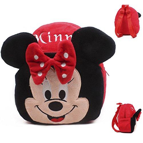 TN Girls Kids Cute Black Red Minnie Mouse Backpack Plush Schoolbag White Polka Dot Bow Kindergarten Bag Small Sized, Polyester
