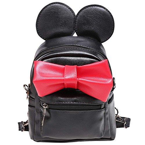 TelDen Girls Mini Fashion Backpack Cute Bowknot Leather Travel Daypack Schoolbag, Black