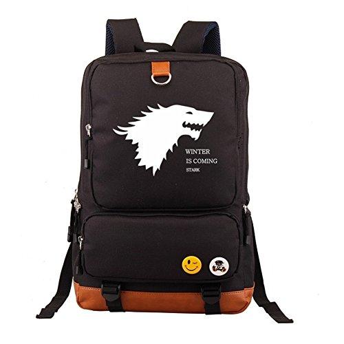 YOURNELO Unisex Game of Thrones House of Stark Canvas Bag Backpack Schoolbag Bookbag Rucksack (B Black)