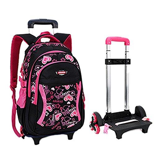 Fellibay Rolling Backpack Kids Backpack 3 Wheels Kids Trolley Schoolbag Girls Backpack(Black)