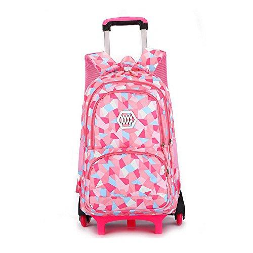 YUB New School Bag Girls Backpack Wheeled Schoolbag Rolling Backpacks Waterproof Pink with Six Wheels