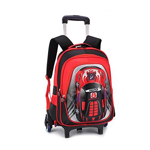 YUB Car School Bag Drawbars Trolley Bag Backpack with Wheels Rolling Backpacks for School Kids Waterproof Red with Six Wheels