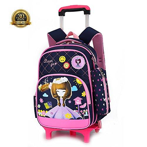 Lovely Girl Rolling Backpack Girls School Bags with Wheels, 2 Wheels Removable Schoolbag HIGOGOGO Kids Rolling Backpacks Luggage Two Wheels Unisex Trolley School Bags