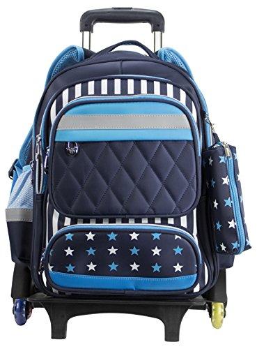 GSD Brands Boys backpack carry on rolling - soccer sports baseball luggage brand bag with safety reflective strip wheels trolley sturdy for travel 6 wheel sleepover laptop tablet student teen